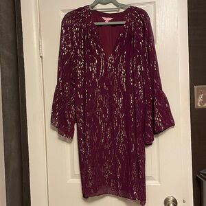 Lilly Pulitzer Burgundy and Gold Clip Dress